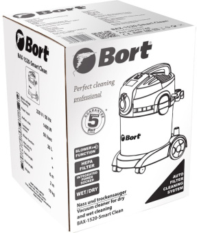 Строительный пылесос Bort BAX-1520-Smart Clean 1400Вт (уборка: сухая/влажная) серый - купить недорого с доставкой в интернет-магазине