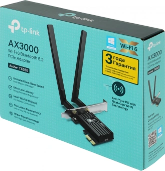 Сетевой адаптер Wi-Fi + Bluetooth TP-Link Archer TX55E AX3000 PCI Express (ант.внеш.съем) 2ант. - купить недорого с доставкой в интернет-магазине