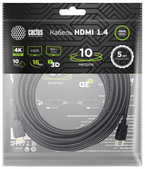 Кабель аудио-видео Cactus CS-HDMI.1.4-10 HDMI (m)/HDMI (m) 10м. позолоч.конт. черный - купить недорого с доставкой в интернет-магазине