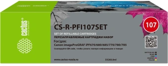 Картридж перезаправляемый струйный Cactus CS-R-PFI107SET черный/черный матовый/голубой/желтый/пурпурный набор 5шт.упак. для Canon imageProGRAF iPF670/680/685/770/780/785 без чипа - купить недорого с доставкой в интернет-магазине