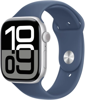 Смарт-часы Apple Watch SE 2024 A2723 44мм OLED корп.серебристый Sport Band рем.синий разм.брасл.:160-210мм (MXER3LL/A) - купить недорого с доставкой в интернет-магазине