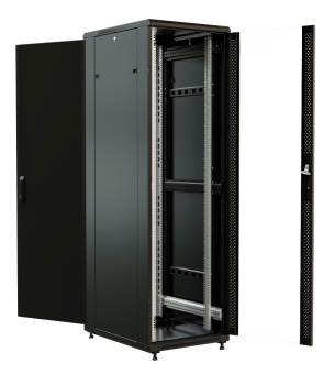 Шкаф серверный WRline (WR-TT-2268-AS-RAL9004) напольный 22U 600x800мм пер.дв.стекл задн.дв.стал.лист 2 бок.пан. 800кг черный 710мм 1166мм IP20 сталь - купить недорого с доставкой в интернет-магазине