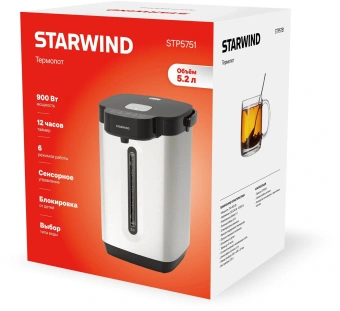 Термопот Starwind STP5751 5.2л. 800Вт серебристый/черный - купить недорого с доставкой в интернет-магазине
