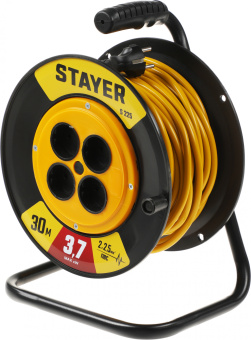 Удлинитель силовой Stayer 55070-30 2x2.5кв.мм 4розет. 30м ПВС 10A катушка желтый - купить недорого с доставкой в интернет-магазине