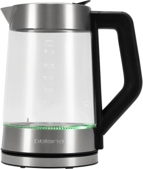 Чайник электрический Polaris PWK 1725CGLD 1.7л. 2200Вт серебристый/черный корпус: стекло/металл/пластик - купить недорого с доставкой в интернет-магазине