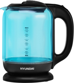 Чайник электрический Hyundai HYK-G2806 1.7л. 2200Вт голубой/черный корпус: стекло - купить недорого с доставкой в интернет-магазине