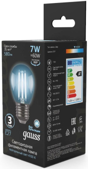 Лампа филам. Gauss 7Вт цок.:E27 шар 220B 4100K св.свеч.бел.нейт. G45 (упак.:10шт) (105802207) - купить недорого с доставкой в интернет-магазине