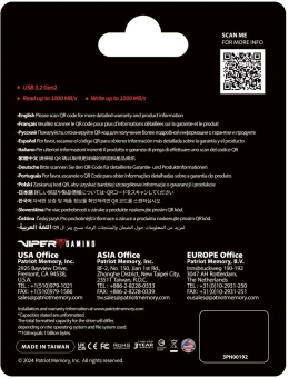 Накопитель SSD Patriot USB3.2 Gen2 512GB PVP30512G28UDG Viper PVP30 2.5" черный - купить недорого с доставкой в интернет-магазине