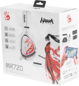 Наушники с микрофоном A4Tech Bloody MR720 белый/красный мониторные BT/Radio оголовье (MR720 NARAKA) - купить недорого с доставкой в интернет-магазине