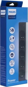 Сетевой фильтр Philips CHP2155BA/51 2м (5 розеток) черный (коробка) - купить недорого с доставкой в интернет-магазине