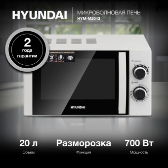 Микроволновая Печь Hyundai HYM-M2043 20л. 700Вт белый/черный - купить недорого с доставкой в интернет-магазине