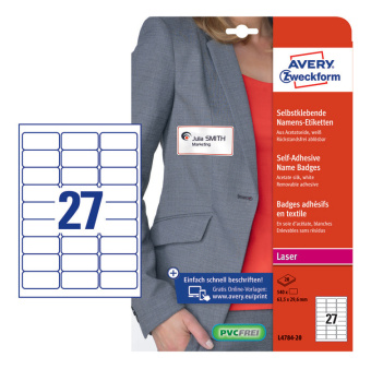 Этикетки Avery Zweckform L4784-20 29.6x63.5мм 27шт на листе/120г/м2/20л./белый ацетатный шелк самоклей. для лазерной печати - купить недорого с доставкой в интернет-магазине