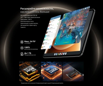 Планшет Teclast T65(A7D5) T7280 (2.2) 8C RAM6Gb ROM128Gb 13.4" IPS 1920x1200 4G Android 16 черный 13Mpix 5Mpix BT WiFi microSD 1Tb 8000mAh 10.5hr - купить недорого с доставкой в интернет-магазине