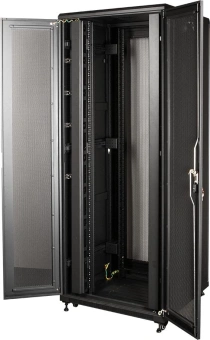 Шкаф серверный Lanmaster (TWT-CBB-42U-8X10-P1) напольный 42U 800x1000мм пер.дв.перфор. задн.дв.перфор.2-хст. 2 бок.пан. 800кг черный - купить недорого с доставкой в интернет-магазине