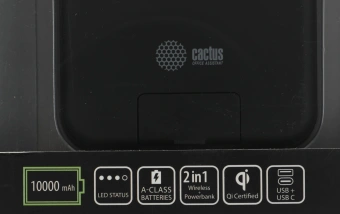 Мобильный аккумулятор Cactus CS-PBFSQT-10000 10000mAh QC/PD 18W 3A USB-A/USB-C беспров.зар. черный - купить недорого с доставкой в интернет-магазине