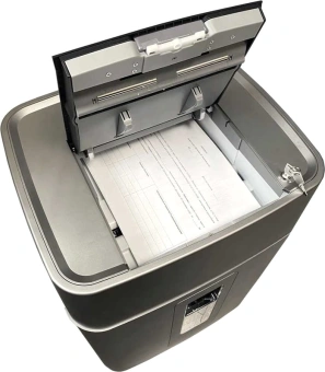 Шредер Office Kit SA300 (1,9х15) серый/черный с автоподачей (секр.P-5) фрагменты 300лист. 45лтр. скобы пл.карты - купить недорого с доставкой в интернет-магазине
