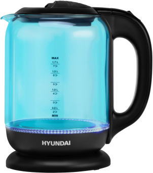 Чайник электрический Hyundai HYK-G2806 1.7л. 2200Вт голубой/черный корпус: стекло - купить недорого с доставкой в интернет-магазине