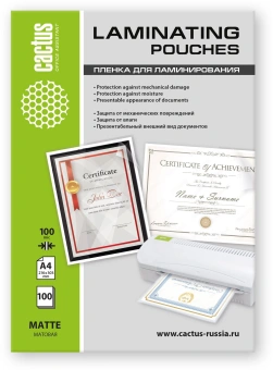 Пленка для ламинирования Cactus 100мкм A4 (100шт) матовая 216x303мм CS-LPMА4100100 - купить недорого с доставкой в интернет-магазине