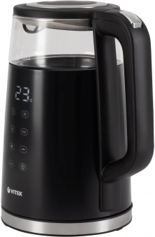 Чайник электрический Vitek VT-8827 1.7л. 2200Вт черный корпус: стекло/металл - купить недорого с доставкой в интернет-магазине