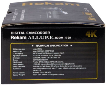 Видеокамера Rekam Allure zoom 1100 черный 10x 3" Touch LCD 4K 125Mb SD+SDHC Flash/Flash - купить недорого с доставкой в интернет-магазине
