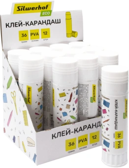 Клей-карандаш Silwerhof Eco 36гр ПВА дисплей картонный - купить недорого с доставкой в интернет-магазине