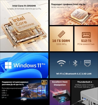 ПК Мини Chuwi AuBox Core i9 13900HK (2.6) 16Gb SSD512Gb Iris Xe Windows 11 Pro 2x2.5GbitEth WiFi BT 120W серебристый/черный - купить недорого с доставкой в интернет-магазине
