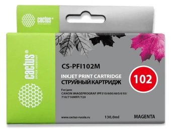 Картридж струйный Cactus CS-PFI102M PFI-102 M пурпурный (130мл) для Canon IP iPF500/iPF600/iPF700/MFP M40/iPF765/LP17/LP24 с чипом - купить недорого с доставкой в интернет-магазине