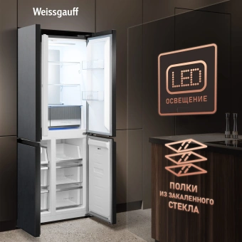 Холодильник Weissgauff WCD 450 Rock Glass NoFrost Inverter 3-хкамерн. графит темный инвертер - купить недорого с доставкой в интернет-магазине