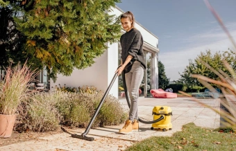 Строительный пылесос Karcher WD 2 Plus V-12/4/18 1000Вт (уборка: сухая/влажная/выдув/сбор воды) желтый - купить недорого с доставкой в интернет-магазине