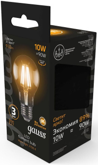 Лампа филам. Gauss 10Вт цок.:E27 шар 220B св.свеч.бел.теп. A60 (упак.:10шт) (102802110) - купить недорого с доставкой в интернет-магазине