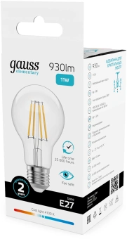 Лампа филам. Gauss Filament 11Вт цок.:E27 груша св.свеч.бел.нейт. (упак.:10шт) (22221) - купить недорого с доставкой в интернет-магазине