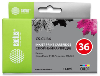 Картридж струйный Cactus CS-CLI36 CLI-36 многоцветный (11.8мл) для Canon Pixma iP 100/ MiNi 260 - купить недорого с доставкой в интернет-магазине