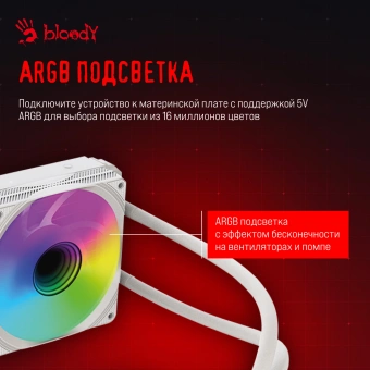 Система водяного охлаждения Bloody BD-LC240ARGB1 ARGB Soc-AM5/AM4/1200/1700/1851 белый 4-pin 22-35dB Al+Cu LCD 260W 1200gr Ret (BD-LC240ARGB1-WH) - купить недорого с доставкой в интернет-магазине