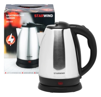 Чайник электрический Starwind SKS1053 1.8л. 1500Вт серебристый/черный корпус: металл/пластик - купить недорого с доставкой в интернет-магазине