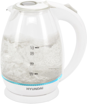 Чайник электрический Hyundai HYK-G2409 1.7л. 2200Вт белый/серебристый корпус: стекло/пластик - купить недорого с доставкой в интернет-магазине