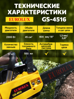 Бензопила Eurolux GS-4516 2300Вт 3.1л.с. дл.шины:16" (40cm) (70/6/7) - купить недорого с доставкой в интернет-магазине