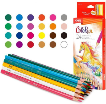 Карандаши цв. Deli EC132-24 ColoRun трехгран. дерево 24цв. кор.европод. - купить недорого с доставкой в интернет-магазине