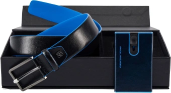 Набор подарочный мужской Piquadro Blue Square CUBOX15B2R/BLU2 ремень/чехол для кредитных карт 125х3.5см синий натур.кожа - купить недорого с доставкой в интернет-магазине