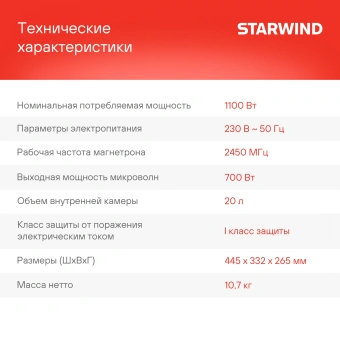 Микроволновая Печь Starwind SMW4220 20л. 700Вт белый - купить недорого с доставкой в интернет-магазине
