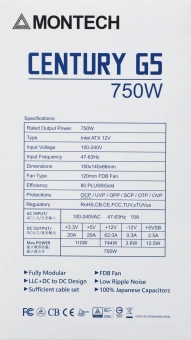 Блок питания Montech ATX 750W Century Gold G5 80+ gold (20+4pin) APFC 120mm fan 10xSATA Cab Manag RTL - купить недорого с доставкой в интернет-магазине