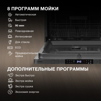 Посудомоечная машина встраив. Hyundai HBD 688 2100Вт полноразмерная серебристый - купить недорого с доставкой в интернет-магазине
