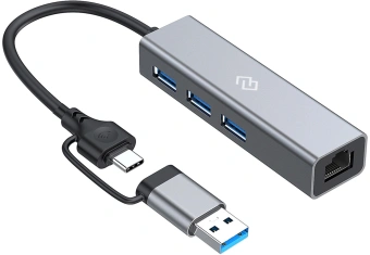 Разветвитель USB-C + USB-A Digma DHUB-LAN-4port 4порт. серебристый - купить недорого с доставкой в интернет-магазине