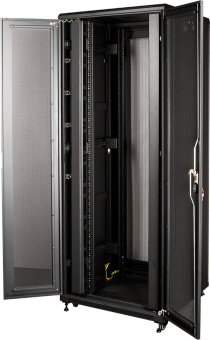 Шкаф серверный Lanmaster Business (TWT-CBB-47U-8X12-P1) напольный 47U 800x1200мм пер.дв.перфор. задн.дв.перфор.2-хст. 2 бок.пан. 800кг черный - купить недорого с доставкой в интернет-магазине