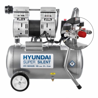 Компрессор поршневой Hyundai HYC 18224LMS безмасляный 180л/мин 24л 1000Вт серебристый - купить недорого с доставкой в интернет-магазине