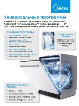 Посудомоечная машина встраив. Midea MID60S150i полноразмерная - купить недорого с доставкой в интернет-магазине