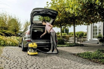 Строительный пылесос Karcher WD 4 S V-20/5/22 1000Вт (уборка: сухая/сбор воды) желтый - купить недорого с доставкой в интернет-магазине