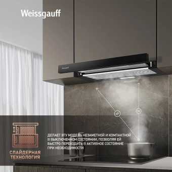 Вытяжка встраиваемая Weissgauff TEL 600 Glass черный управление: кулисные переключатели (1 мотор) - купить недорого с доставкой в интернет-магазине