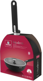 Сковорода ВОК (WOK) Rondell Modern RDA-1723 круглая 30см покрытие: Xylan Plus ручка несъемная (с крышкой) черный - купить недорого с доставкой в интернет-магазине