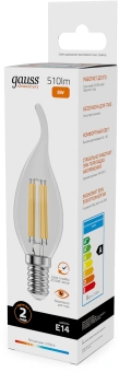 Лампа филам. Gauss Filament 8Вт цок.:E14 свеча св.свеч.бел.теп. (упак.:10шт) (42118) - купить недорого с доставкой в интернет-магазине
