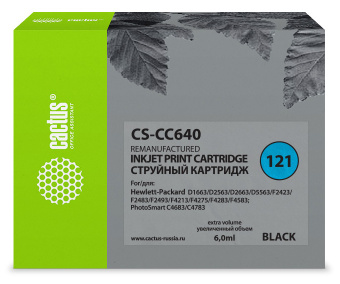 Картридж струйный Cactus CS-CC640 №121 черный (6мл) для HP DJ D1663/D2563/D2663/D5563/F2423/F2483/F2493/F4213/F4275/F4283/F4583/PS C4683/C4783 с чипом - купить недорого с доставкой в интернет-магазине